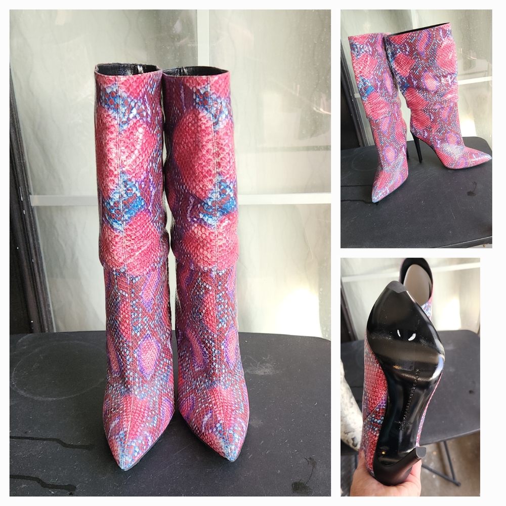 This is a pair of Marcell Von Berlin patent leather printed boots with a red, - Picture 2 of 3